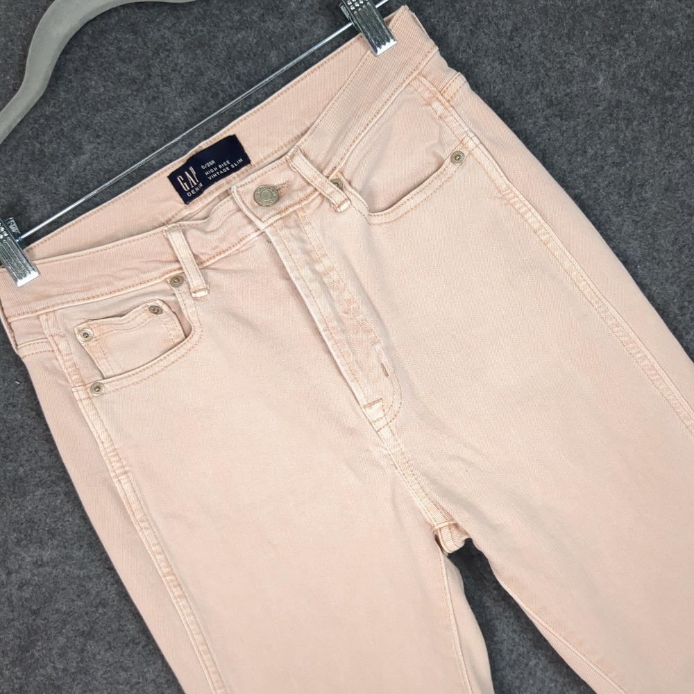 GAP Denim High Rise Vintage Slim Jeans Peach Pink Womens Size 0 25R Straight Leg